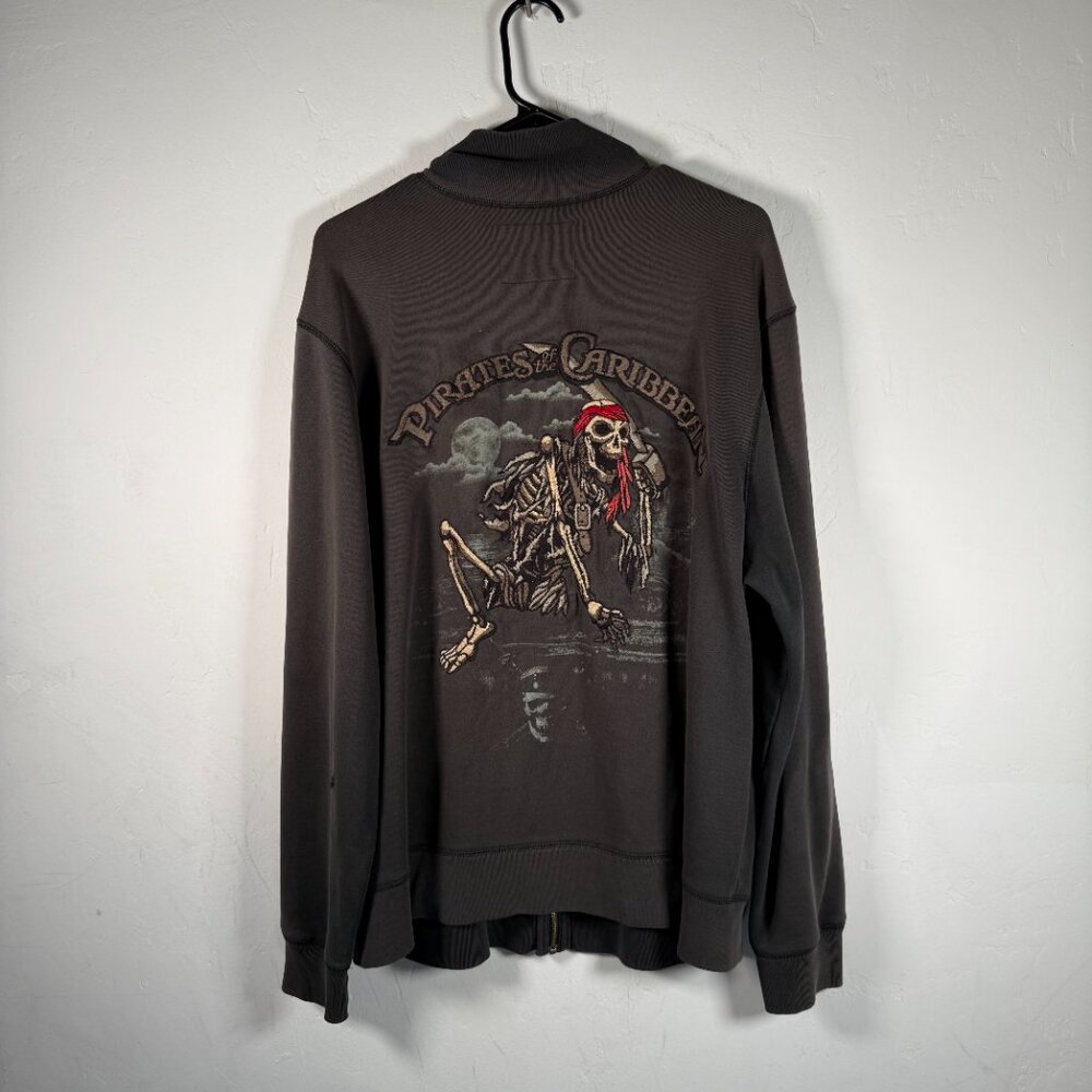 Disneyland Black Pirates Of The Caribbean Full Zip Up Y2K Sweatshirt Size XL - Picture 2 of 8